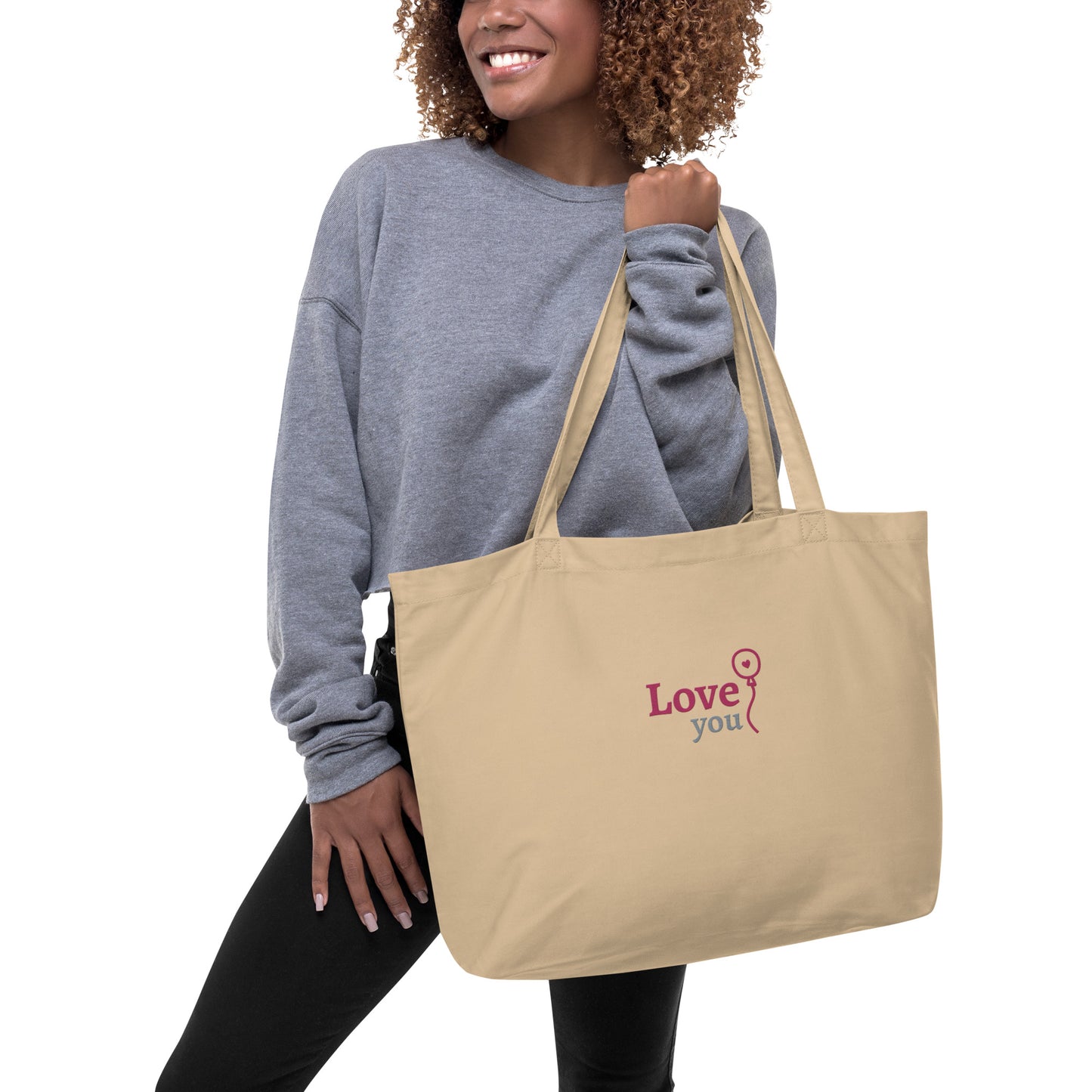 Large Embroidery organic tote bag